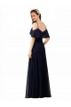 V-Neck Long Soft Chiffon Dark Navy Sleeveless Bridesmaid Dress Victoria