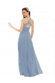 V-Neck Long Soft Chiffon & Lace Dusty Blue Sleeveless Bridesmaid Dress Victoria