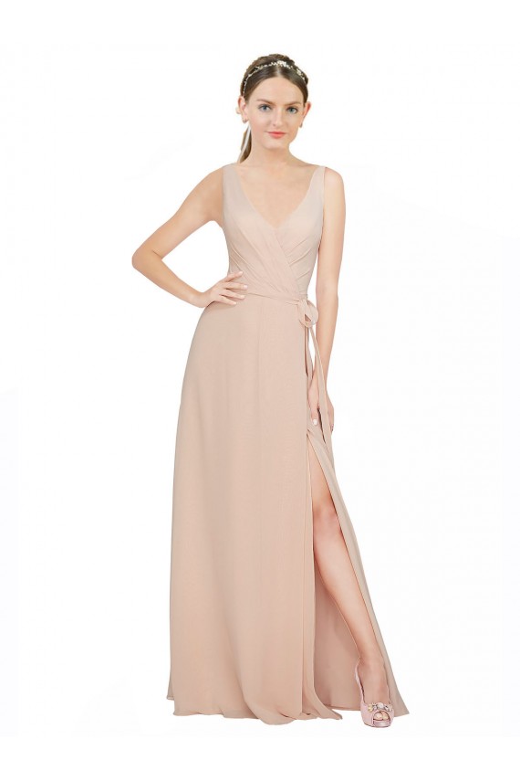 V-Neck Long Luxe Chiffon Pink Sleeveless Bridesmaid Dress / Evening Dress Victoria