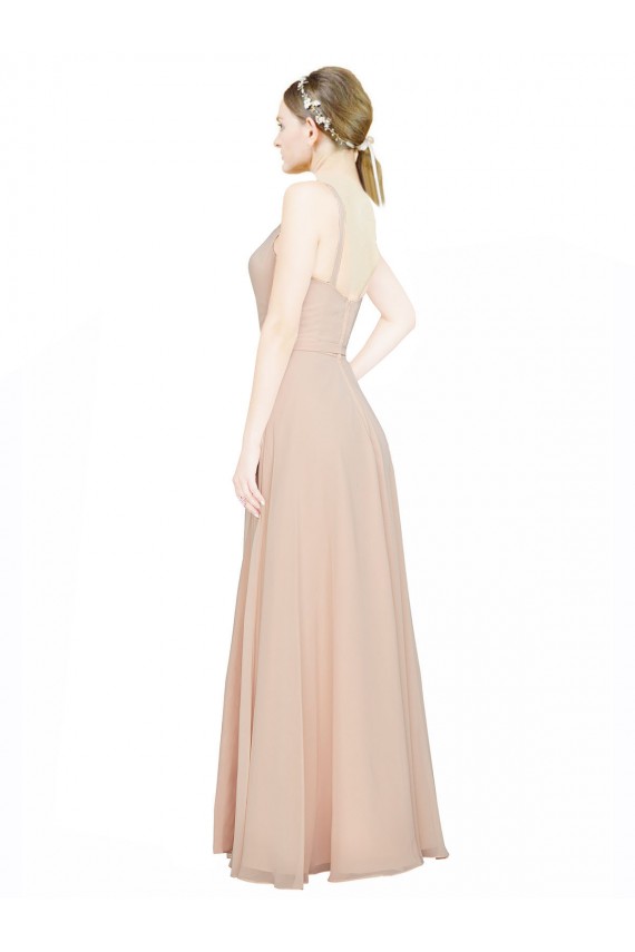 V-Neck Long Luxe Chiffon Pink Sleeveless Bridesmaid Dress / Evening Dress Victoria