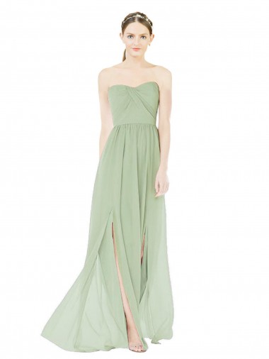 Strapless Long Soft Chiffon Sage Sleeveless Semi Formal Evening Dress / Bridesmaid Dress Victoria