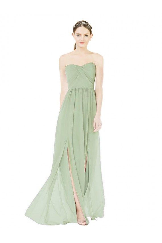 Strapless Long Soft Chiffon Sage Sleeveless Semi Formal Evening Dress / Bridesmaid Dress Victoria