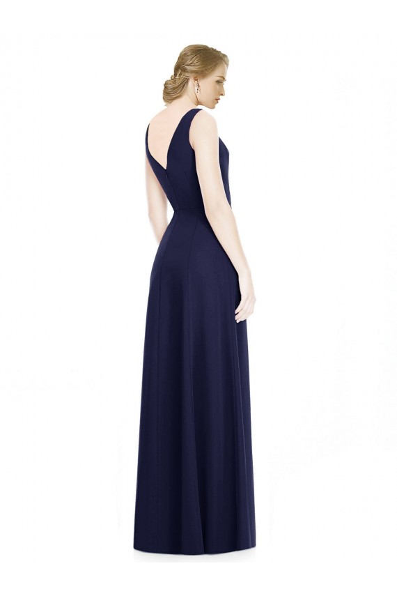 Cowl Neck Long Soft Chiffon Dark Navy Sleeveless Bridesmaid Dress Victoria