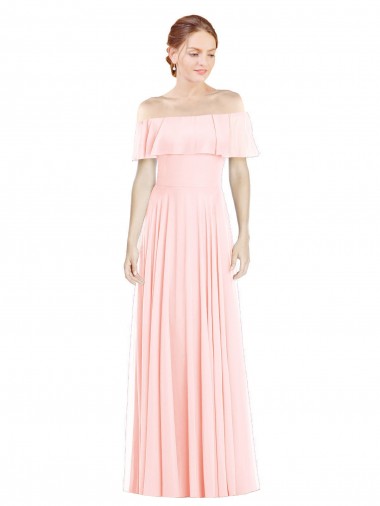Square Neck Long Soft Chiffon Pink Sleeveless Formal Bridesmaid Dress Victoria