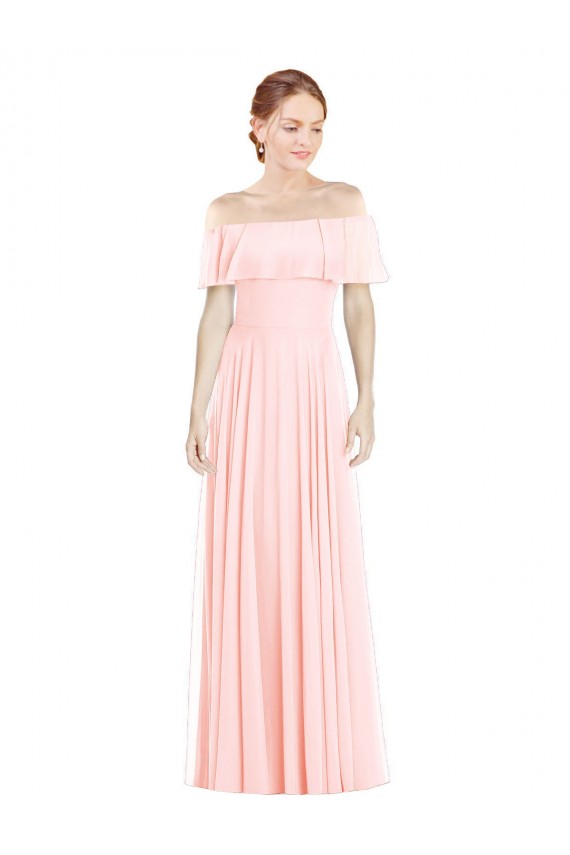 Square Neck Long Soft Chiffon Pink Sleeveless Formal Bridesmaid Dress Victoria
