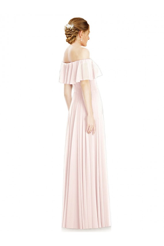 Square Neck Long Soft Chiffon Pink Sleeveless Formal Bridesmaid Dress Victoria