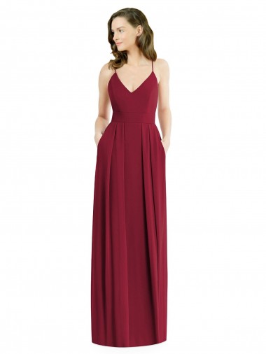 V-Neck Long Soft Chiffon Burgundy Sleeveless Semi Formal Evening Dress / Bridesmaid Dress Victoria