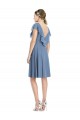 V-Neck Cocktail Length Soft Chiffon Dusty Blue Cap Sleeves Bridesmaid Dress Victoria