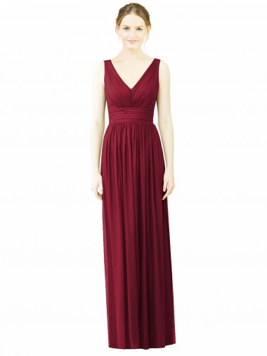 V-Neck Long Soft Chiffon Burgundy Sleeveless Bridesmaid Dress / Formal Dress Victoria