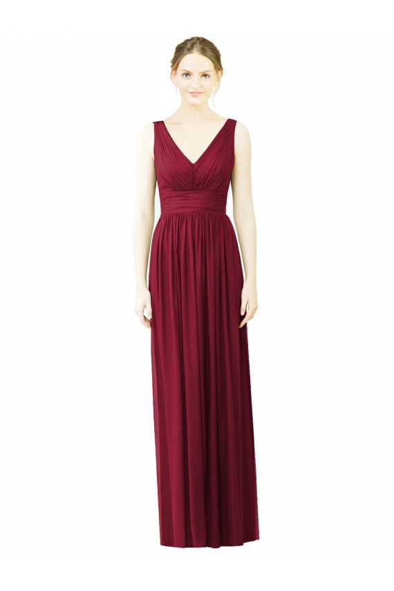 V-Neck Long Soft Chiffon Burgundy Sleeveless Bridesmaid Dress / Formal Dress Victoria