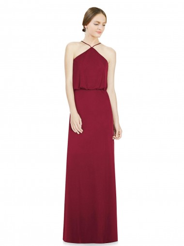 Halter Neck Long Soft Chiffon Burgundy A-Line Sleeveless Bridesmaid Dress Victoria