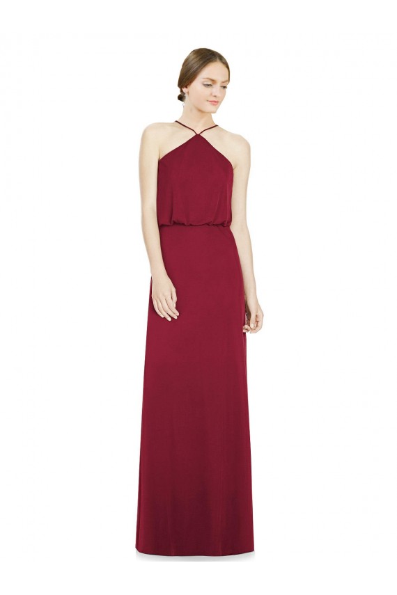 Halter Neck Long Soft Chiffon Burgundy A-Line Sleeveless Bridesmaid Dress Victoria