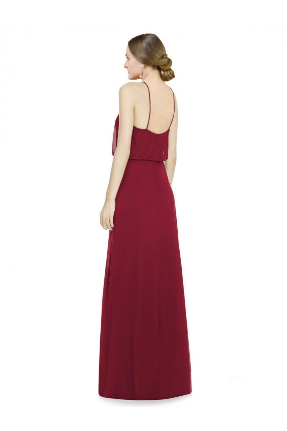 Halter Neck Long Soft Chiffon Burgundy A-Line Sleeveless Bridesmaid Dress Victoria