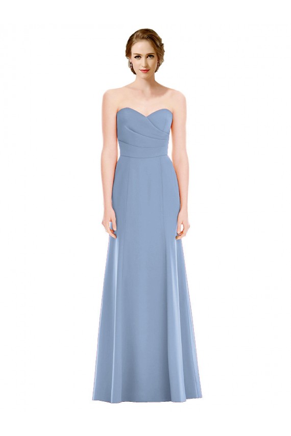 Strapless Long Soft Chiffon Dusty Blue Mermaid Sleeveless Bridesmaid Dress Victoria