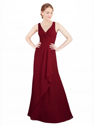 V-Neck Long Chiffon Burgundy Sleeveless Bridesmaid Dress / Evening Dress Victoria
