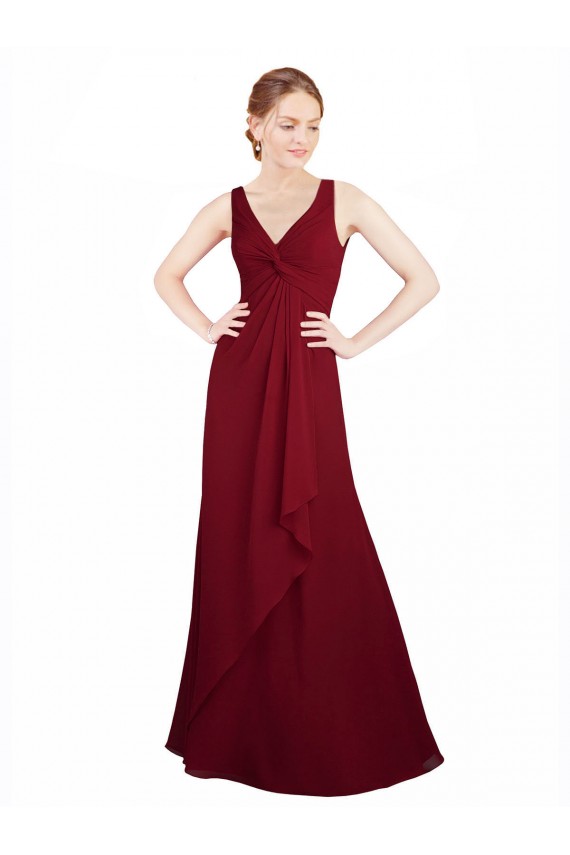 V-Neck Long Chiffon Burgundy Sleeveless Bridesmaid Dress / Evening Dress Victoria