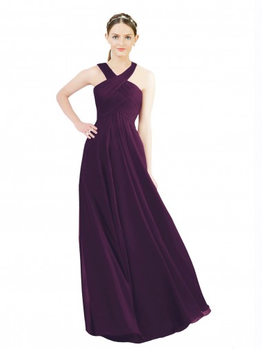 Halter Neck Long Soft Chiffon Grape Sleeveless Bridesmaid Dress Victoria