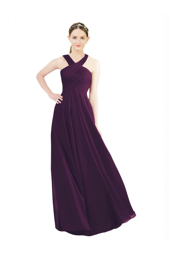 Halter Neck Long Soft Chiffon Grape Sleeveless Bridesmaid Dress Victoria