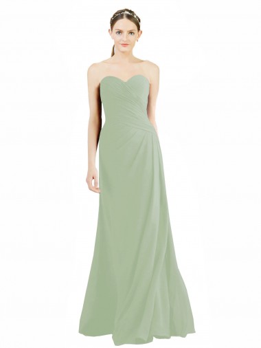 Sweetheart Long Soft Chiffon Smoke Green Sleeveless Bridesmaid Dress Victoria