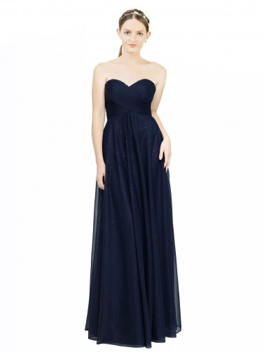Strapless Long Chiffon Dark Navy Sleeveless Bridesmaid Dress / Evening Dress Victoria