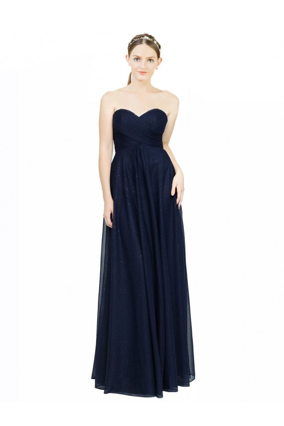 Strapless Long Chiffon Dark Navy Sleeveless Bridesmaid Dress / Evening Dress Victoria