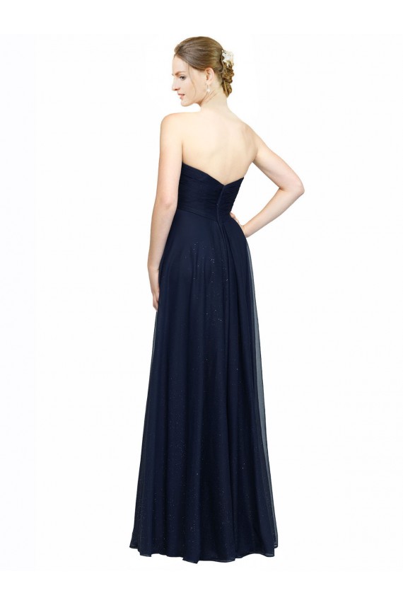 Strapless Long Chiffon Dark Navy Sleeveless Bridesmaid Dress / Evening Dress Victoria