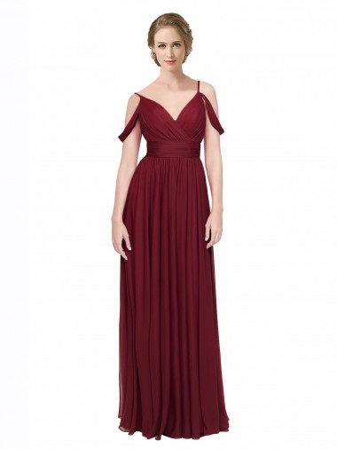 Spaghetti Straps Long Chiffon Burgundy Sleeveless Bridesmaid Dress / Evening Dress Victoria