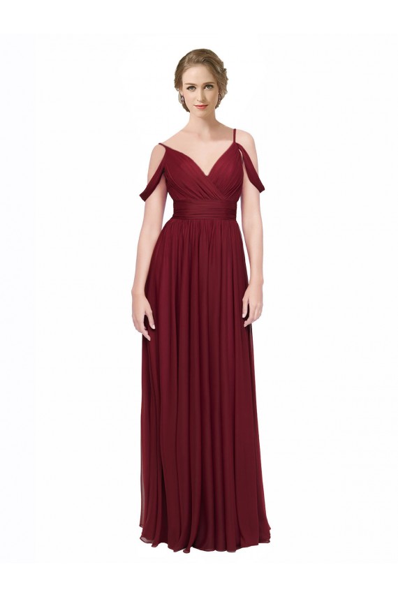Spaghetti Straps Long Chiffon Burgundy Sleeveless Bridesmaid Dress / Evening Dress Victoria