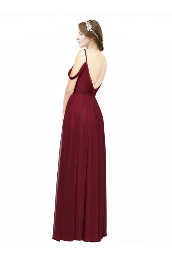 Spaghetti Straps Long Chiffon Burgundy Sleeveless Bridesmaid Dress / Evening Dress Victoria