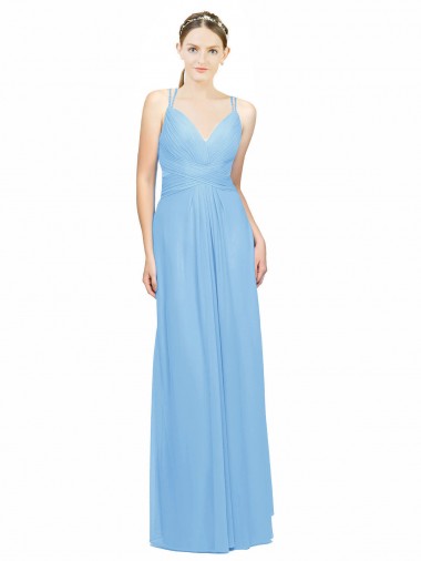 V-Neck Long Chiffon Periwinkle Sleeveless Bridesmaid Dress / Evening Dress Victoria