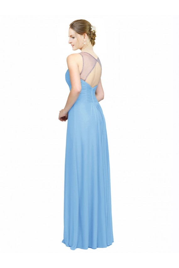 V-Neck Long Chiffon Periwinkle Sleeveless Bridesmaid Dress / Evening Dress Victoria