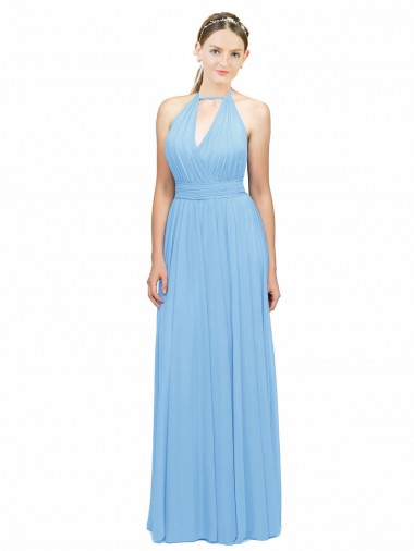 Halter Neck Long Soft Chiffon Periwinkle Sleeveless Bridesmaid Dress Victoria