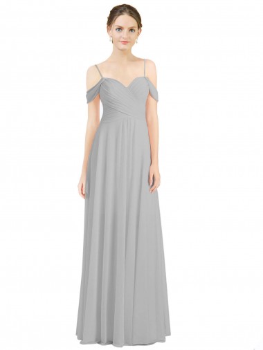 Sweetheart Long Lxue Chiffon Silver Sleeveless Bridesmaid Dress Victoria