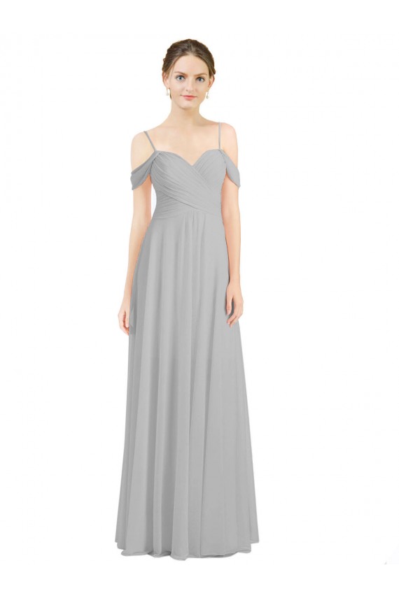 Sweetheart Long Lxue Chiffon Silver Sleeveless Bridesmaid Dress Victoria