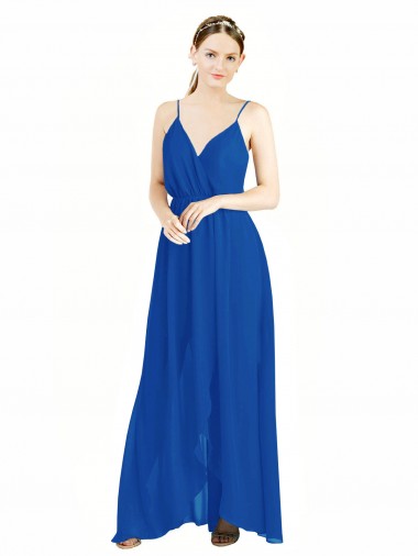 V-Neck Long Luxe Chiffon Royal Blue Sleeveless Bridesmaid Dress Victoria