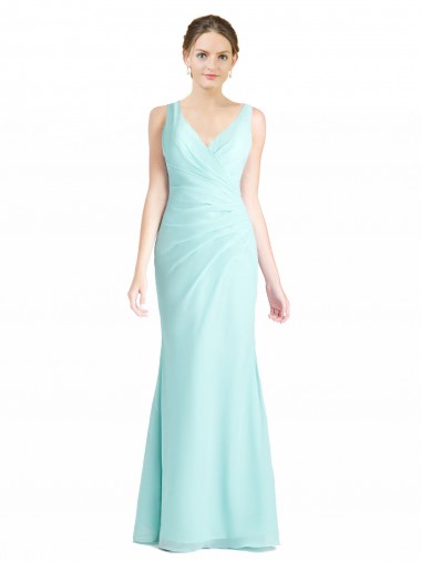 V-Neck Long Soft Chiffon & Lace Waterfall Sleeveless Bridesmaid Dress Victoria
