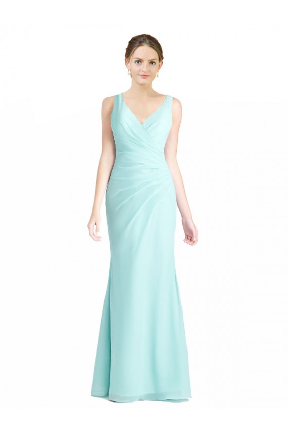 V-Neck Long Soft Chiffon & Lace Waterfall Sleeveless Bridesmaid Dress Victoria