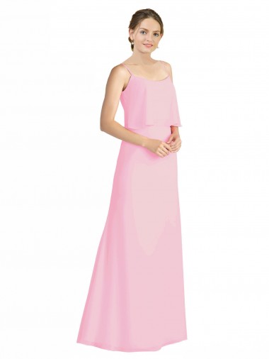 Spaghetti Straps Long Soft Chiffon Barely Pink Sleeveless Bridesmaid Dress Victoria