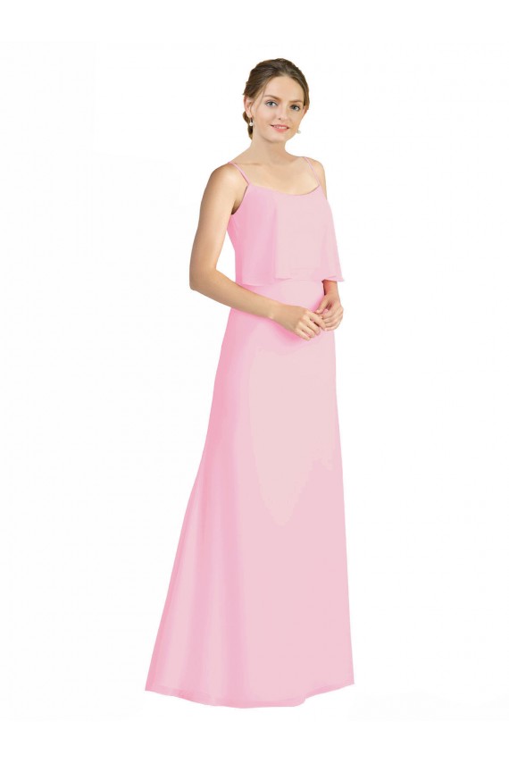 Spaghetti Straps Long Soft Chiffon Barely Pink Sleeveless Bridesmaid Dress Victoria