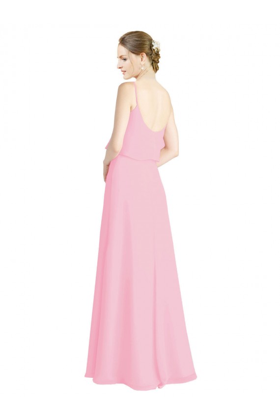 Spaghetti Straps Long Soft Chiffon Barely Pink Sleeveless Bridesmaid Dress Victoria