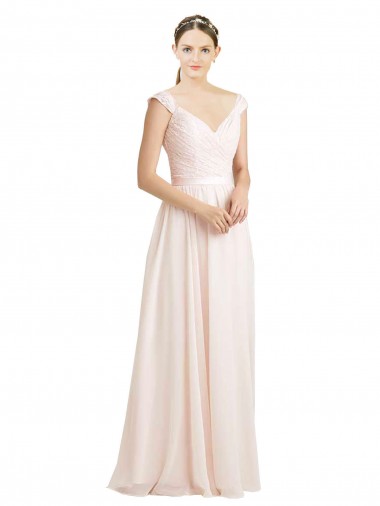 Sweetheart Long Soft Chiffon & Lace Cream Pink Sleeveless Bridesmaid Dress Victoria