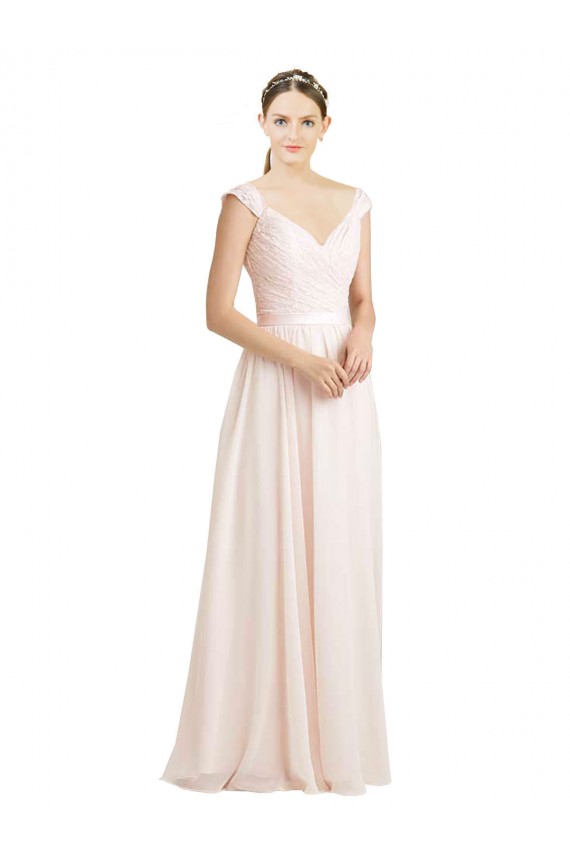Sweetheart Long Soft Chiffon & Lace Cream Pink Sleeveless Bridesmaid Dress Victoria