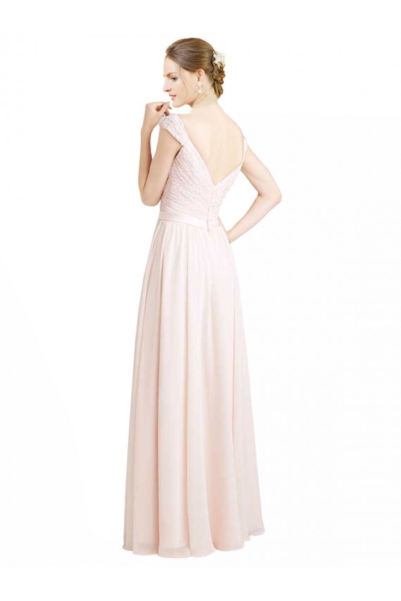 Sweetheart Long Soft Chiffon & Lace Cream Pink Sleeveless Bridesmaid Dress Victoria