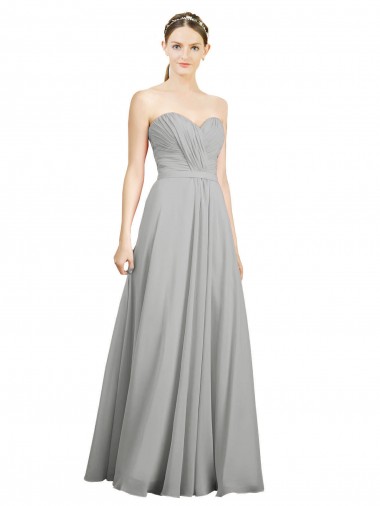 Sweetheart Long Soft Chiffon Silver Sleeveless Bridesmaid Dresses Victoria