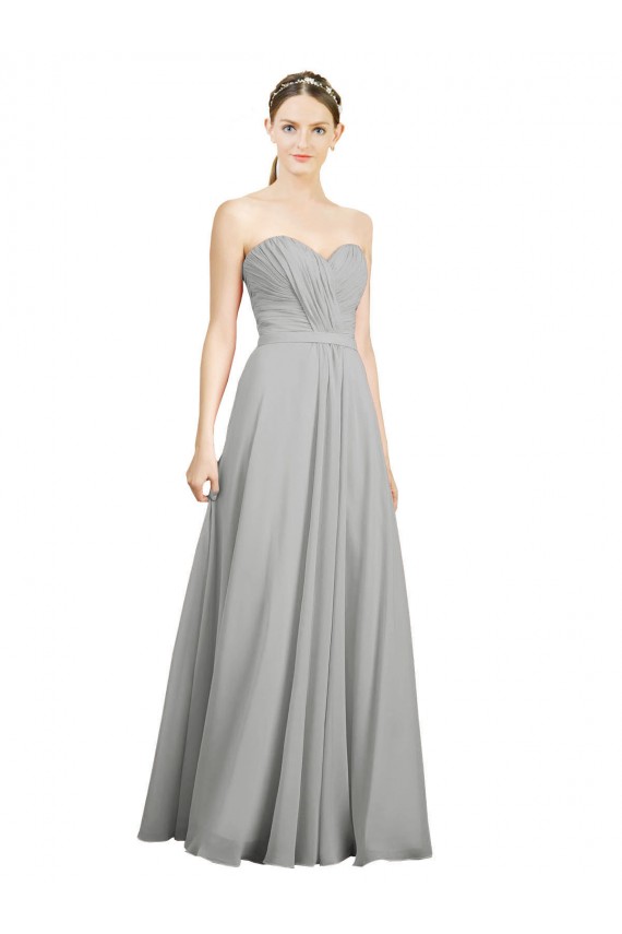 Sweetheart Long Soft Chiffon Silver Sleeveless Bridesmaid Dresses Victoria