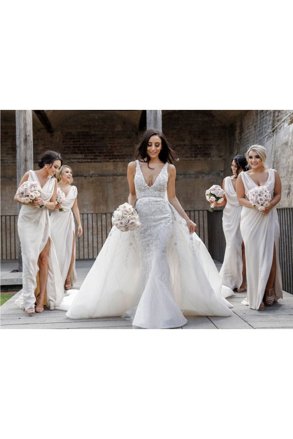 V-Neck Long Soft Chiffon Champagne Sleeveless Bridesmaid Dress Victoria