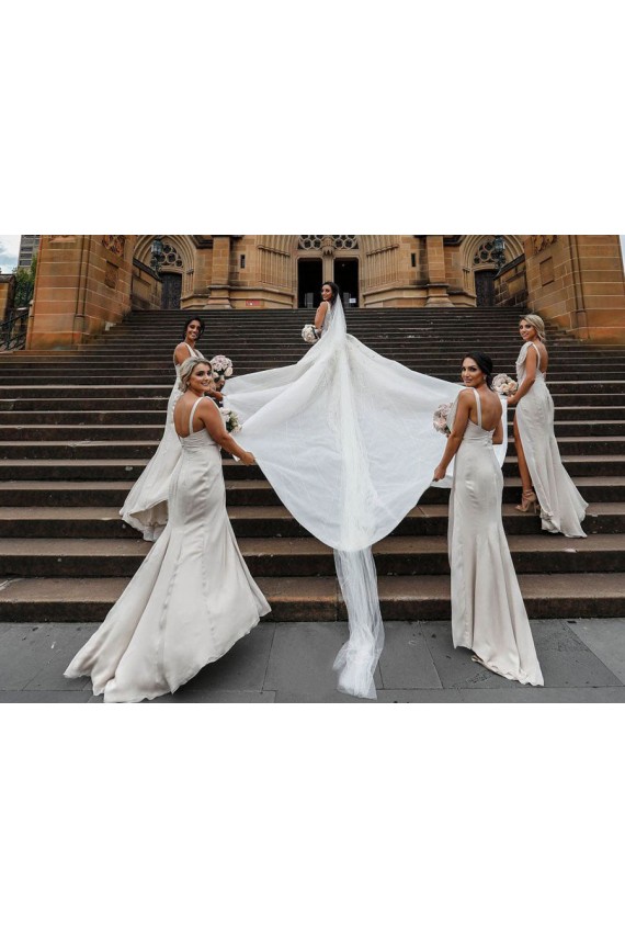 V-Neck Long Soft Chiffon Champagne Sleeveless Bridesmaid Dress Victoria