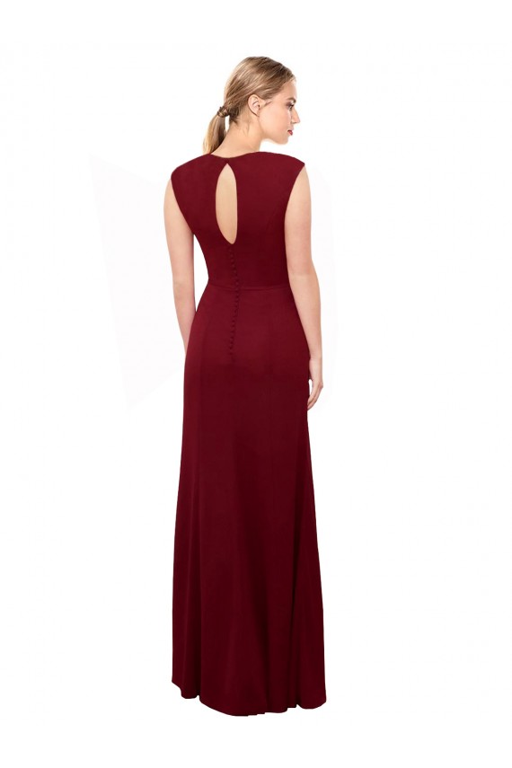 High Neck Long Soft Chiffon Burgundy Mermaid Sleeveless Prom Dress / Bridesmaid Dress Victoria