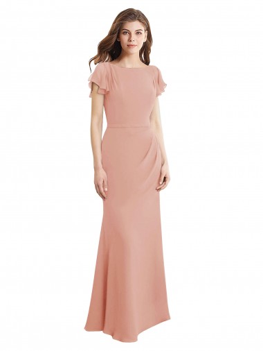 High Neck Long Soft Chiffon Bliss Pink Sleeveless Prom Dress / Bridesmaid Dress Victoria