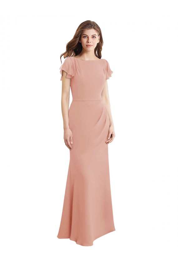 High Neck Long Soft Chiffon Bliss Pink Sleeveless Prom Dress / Bridesmaid Dress Victoria
